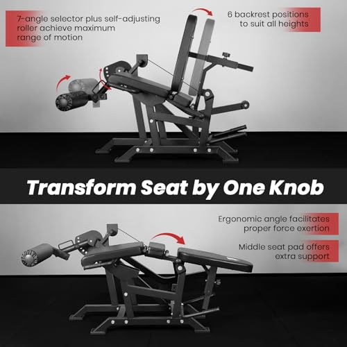 LIONSCOOL Leg Extension and Lying Leg Curl Machine, Adjustable Seated and Prone Lower Body Exercise Bench in Commercial Grade, Cable Operated Plate Loadable Leg Rotation Machine for Home Garage Gym - Thumbnail 7