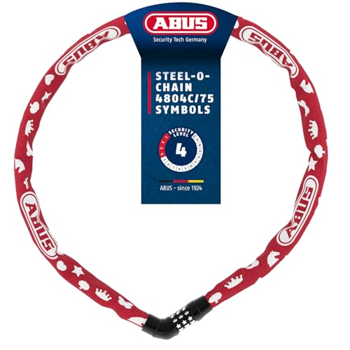 ABUS Kettenschloss Steel-O-Chain 4804C Symbols – Zahlenschloss für Kinderfahrräder – ABUS-Sicherheitslevel 3 – 75 cm – Rot