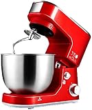yunyu Standmixer zum Backen 8-Gang-Küchenmixer mit Edelstahlschüssel und K-Beater, Teighaken, Ballon-Schneebesen zum Backen von Kuchen Eiscreme-Beater, 4L 600W rot