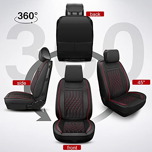 Sanwom Leather Car Seat Covers Full Set - Universal 5 Pcs Waterproof Vehicle Cushion, Leatherette Automotive Seat Protector Accessories For Most Suv Sedan Pick-Up Truck Such Honda Ford, Black & Red #TOP1