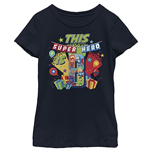 Marvel Little, Big Seasonal 8 Super Hero Yay – Camiseta de manga corta para niñas, Azul Marino, L