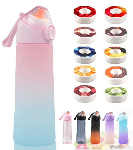 BOPELMALLS Air Scented Water Bottle with 10 Flavour Pods,700ML Sports Stater Up Water Bottle for Kids,Tritan BPA Free 0 Sugar Drinking bottle for Fitness Camping School(Gradient Pink)