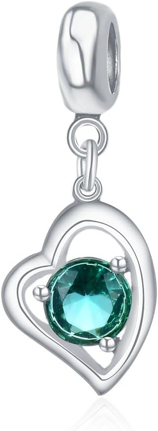 Adabele 1pc Solid Sterling Silver Sparkle Dangle Cubic Zirconia CZ Heart Birthstone Charm Compatible Compatible with Pandora All Personalized Women Charm Jewelry Making