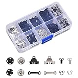 【Contenu de l'emballage】20 kits de pressions à bride de 12 mm (10 kits noirs, 10 kits argentés), 10 kits de crochets pour pantalons taille 10# (5 kits noirs, 5 kits argentés), 20 kits de crochets de discipline taille 2# (10 kits noirs, 10 kits argentés)