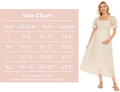 Abkylie Beige Maternity Dress, Maternity Dress For Wedding Guest Baby Shower Dress Formal Maternity Dress Smocked Dress Women Swiss Dot Dress For Women (Beige M) #TOP5