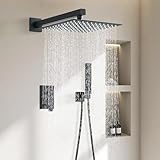 TVTIUO Set De Ducha Sistema Empotrado Negro,Columna para Baño,Alcachofa 30cmx30 cm, de Mano,Cuerpo de Latón