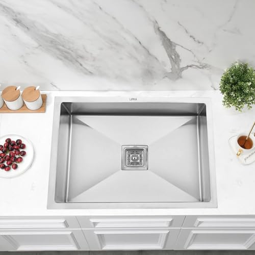 Image of LIPKA Silver Range Premium Stainless Steel - Handmade Single Bowl Kitchen Sink (24 inchx18 inchx10 inch) |Matte Finish with Waste Pipe & Sink Coupling