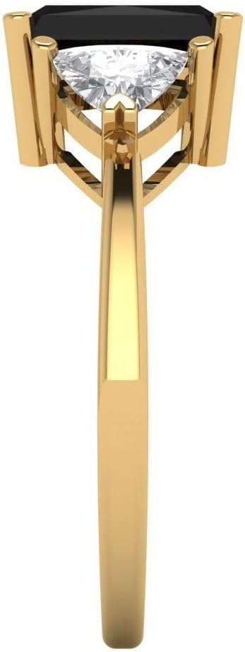 Clara Pucci Natural Onyx Emerald Cut Three-Stone Ring | 14K Solid Gold | 2.82 cttw | Womens Yellow Gold Fashion Jewelry