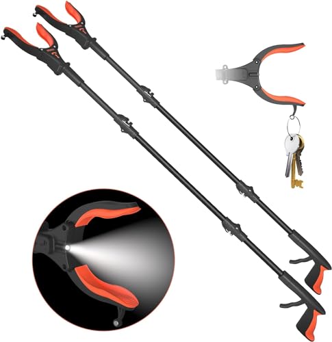 Kekoy 44'' 2-Pack Grabber Reacher Tool with Light, Extra Long Litter Pickers for Adults Grabber Stick for Elderly, Helping Hand Grabber for Disabled Aid Picker Upper, Rubbish Pick Up (Dark Orange）