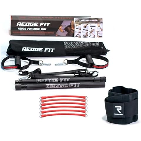 Redge Fit™ Complete Portable Full Body Home Gym Park Workout Set | 6 Tension Bars + Black Waist Belt-X-Large Cover