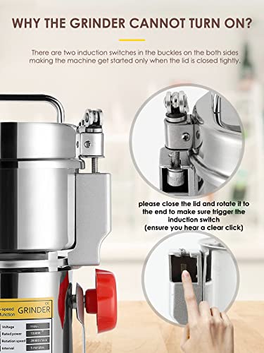 Cgoldenwall 700G Electric Grain Grinder Mill Safety Upgraded 2400W High-Speed Spice Herb Grinder Commercial Superfine Grinding Machine Dry Cereals Pulverizer Ce 110V (700G Swing Type) #TOP4