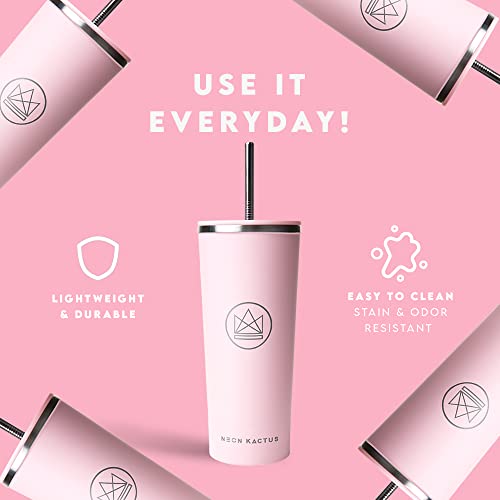 Neon Kactus, Pink Flamingo Stainless Steel Tumbler, Insulated Tumblers with Straw and Flip Lid - Image 3