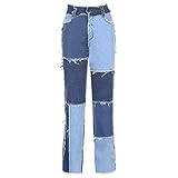 Mosiolya Damen Patchwork Jeans Hohe Taille Stretch...