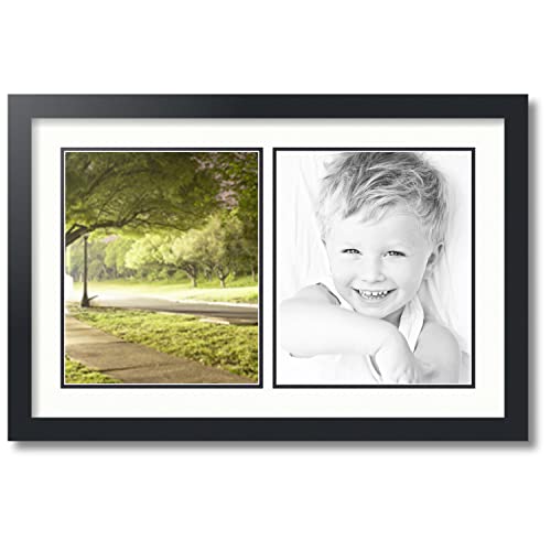ArtToFrames Collage Photo Frame Double Mat with 2-10x12 inch Openings with Black Frame and Fabric White Top Mat