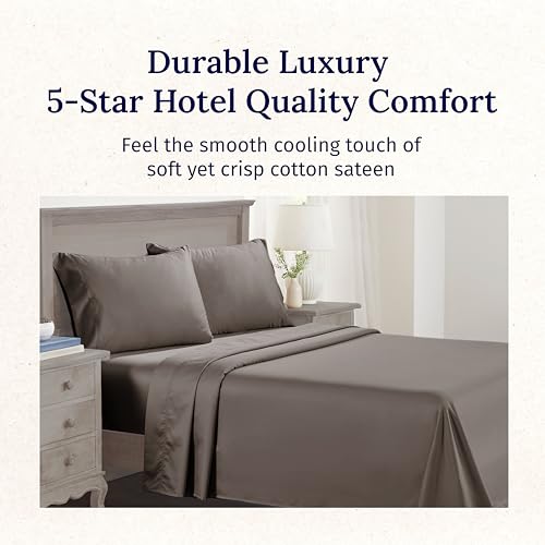 California Design Den 600 Thread Count Sheets King, 100% Cotton Sheet, Sateen, King Size Bed Sheets, Soft, Cooling, Hotel-Quality Bedding with Deep Pockets (Mushroom - Taupe Brown)