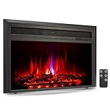 VONLUCE 32 Inch Embedded Space Heater, Recessed Electric Fireplace Insert with 750/1500W Heating Modes, 6 Flame Effects, Remote Control and Thermostat for Living Room, Black