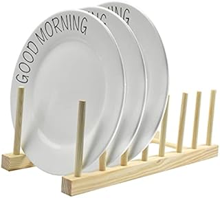 Wood Plate Rack Stand, Plate Racks Stand Kitchen, Bamboo Wooden Dish Rack Detachable, Dish Storage Tray Rack Drainer Plate Stand Pot Lid Holder for Plates, Bowls, Cups, Pot Lids, Cutting Boards, Books