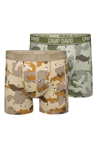 Camp David Herren Boxershorts mit All Over Print, 2er-Pack Desert/Light Khaki XXL
