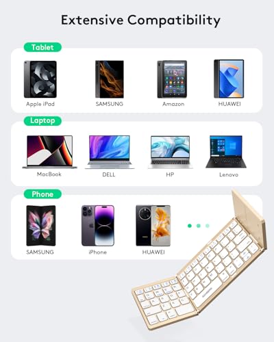 Image of Samsers Foldable Bluetooth Keyboard with Touchpad, Ultra Slim Compact, Gold | Multi-touch Trackpad, Full Size, Phone Holder, USB-C Charging, 1 Device, for Android Windows iOS Mac OS, Mobile Productivity