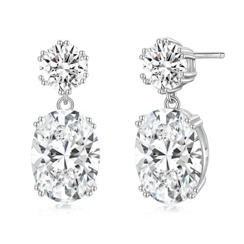 EAMTI Wedding Earrings for Women Cubic Zirconia Dangle Bridal Earrings 925 Sterling Silver Post Oval Earring for Prom Bridesmaid
