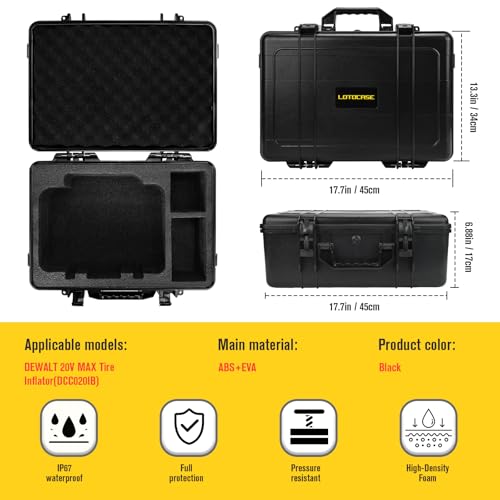 LOTOCASE Air Compressor Hard Case Compatible with DEWALT 20V MAX Tire Inflator DCC020IB, Air Pump Storage Carrying Bag for DEWALT DCC020IB Tools, with Pocket for Battery Pack and Charging ( CASE ONLY