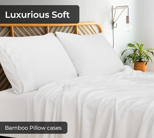 Image of Royale Linens Cooling Pillow Cases King Size Set of 2-100% Rayon Derived from Bamboo Cooling Pillowcase for Hot Sleepers - Soft & Silky Pillow Covers with Envelope Closure (White 20x40 Inches)