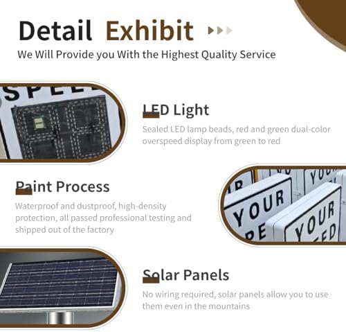 Radar Speed Sign Solar Powered LED Display for Traffic Safety 24 x 35 Inches