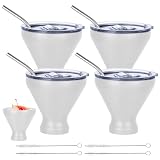 FELISTORY Stainless Steel Martini Glasses with Lids and Straws, Martini Glasses Set of 4, Perfect for Home Bar, Beach, and Picnics, Quality Double-Wal, 14 Oz