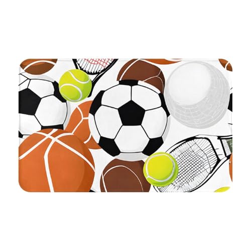 Sports Ball Print Living Room Bathroom Kitchen Anti Slip and Absorbent Carpet, Indoor Entrance Door Muddy Floor Mat, Ultra Soft Washable Carpet 21x31.5 Inches