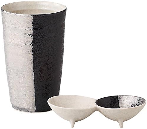 RAO3Z Ranchant Ceramic Sake Cup and Delicacy Set, Multi, Φ3.1 x 4.8 x 1.0 inches (7.9 x 12.2 cm), ZEN (Silver) Arita Ware Made in Japan
