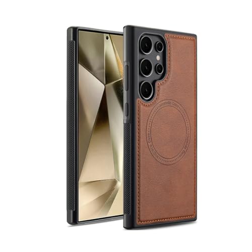 Étui magnétique pour Galaxy S21 Ultra 5G en cuir PU marron compatible charge sans fil