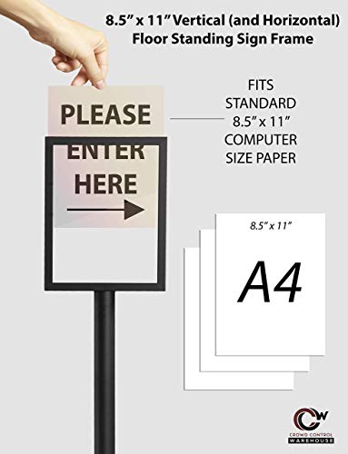 Pedestal Standing Floor Sign Frame With Sloped Base, 8.5X11 Inch Vertical, Black Powder Coated Steel - Ccw Series Sffs-100 #TOP4