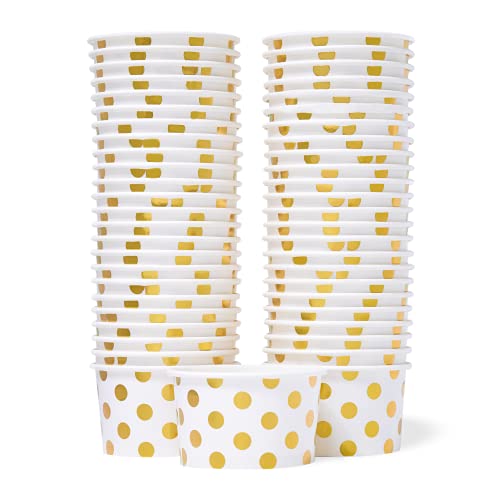 Gobelets à Glace MATICAN - 50 Gobelets Jetables de 160 ml avec Pois Dorés pour Desserts Chauds ou Froids