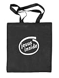  Shirtstreet24, Jesus Inside, christlicher Religion Natur Stoffbeutel Jute Tasche (ONE SIZE), Größe: onesize,schwarz natur