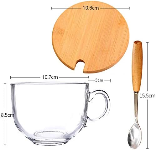 Large Soup Mug with Handles, Transparent Glass Coffee Cup Soup Bowls with Lid & Spoons Breakfast Cup for Oatmeal Salad Dessert Milk, Microwave and Dishwasher Safe-C-450ml/15.2oz