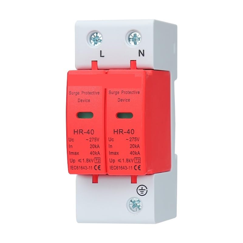 AC 385V SPD Lightning Surge Protector 1P 2P 3P 4P Solar PV Low-Voltage Arrester Device with Options for 20KA-60KA Protecti(1P,AC385V20-40KA)