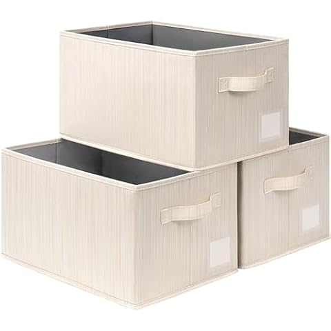 CHICVITA 3 Pack Large Storage Bins Storage Baskets for Organizing, Baby Basket for Nursery, Fabric Storage Bins for Toys, Towels, Closet Storage Bins, Decorative Basket for Living Room, Beige Cover