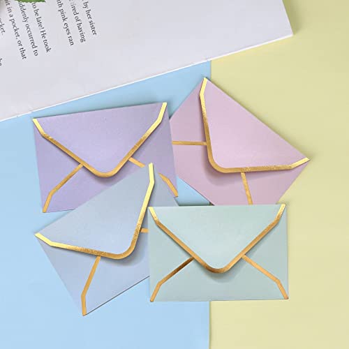 Heavy Duty Gift Card Envelopes - 48 Pk - Mini Envelopes With Gold Border, Small Envelope Assorted Color For Note Cards Business Card Wedding 3.9 X 2.75 Inches #TOP5
