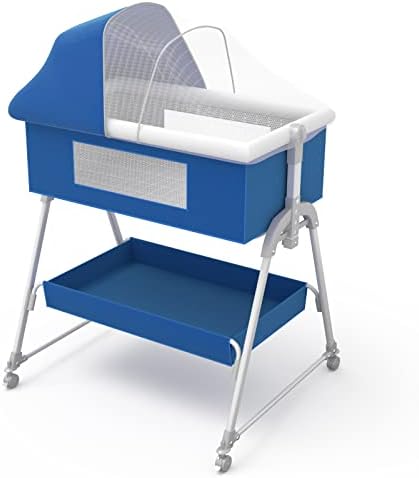Scxfedor Bedside Bassinet for Baby,Baby Bedside Crib with Storage Basket, Bassinet Bedside Sleeper Adjustable Portable Bed for Infant,Baby Bassinets Bedside Sleeper(Blue)