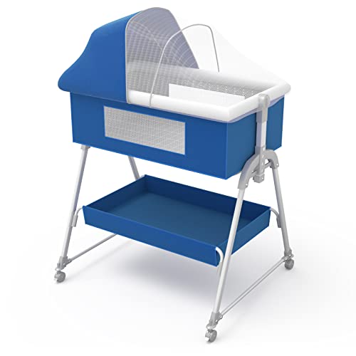 Scxfedor Bedside Bassinet For Baby,Baby Bedside Crib With Storage Basket, Bassinet Bedside Sleeper Adjustable Portable Bed For Infant,Baby Bassinets Bedside Sleeper(Blue) #TOP27