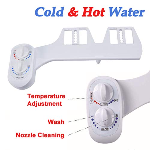 Bidet Toilet Seat Attachment, Non-Electric Bidet Hot and Cold Water Sprayer with Self