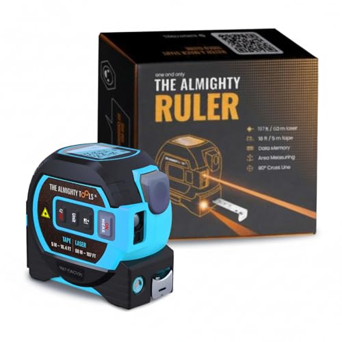 The Almighty Ruler Laser Tape Measure | Laser Distance Measurer Heavy-Duty Tool with Cross Marking Feature Smart Range Finder Easy-Read Display Ft & Metric Measurement | 196 ft | 65 yd | 60 m