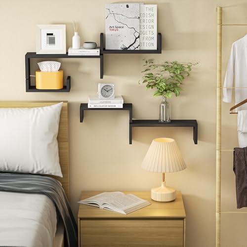 SRIWATANA Floating Shelves for Wall, Wall Shelves for Bathroom, Bedroom, Living Room, Kitchen, Office, Wood Shelves for Wall Decor Set of 5 (Weathered Black) - Thumbnail 3