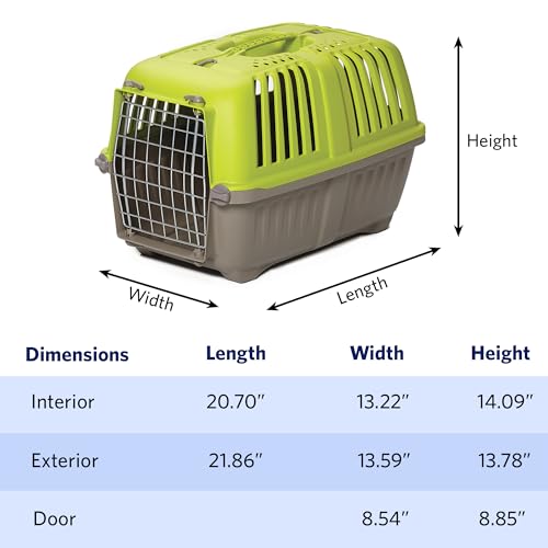 Image of Pet Carrier: Hard-Sided Dog Carrier, Cat Carrier, Small Animal Carrier in Green| Inside Dims 20.70L x 13.22W x 14.09H & Suitable for Tiny Dog Breeds | Perfect Dog Kennel Travel Carrier for Quick Trips