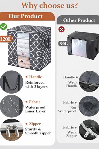 Image of RAAHII 3 Piece Large dustproof transparent blanket storage bag for double bed quilt /saree packing bag /lehnga /winter clothes, pillow storage and wardrobe organizing (Black, Pack of 3)