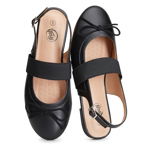 Trary Black Flats Mary Jane Shoes Women Slingback Ballet Flats