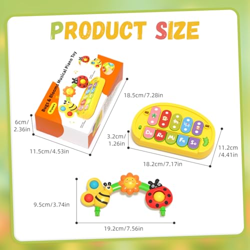 LESSETI Musical Baby Piano Toy - Multifunctional Interactive Insect Piano Keyboard for 6 9 12 18 Month, STEM Educational Learning Toys for Boys Girls Age 3 4 5 6, Birthday Gift for Toddlers 1-3 Year