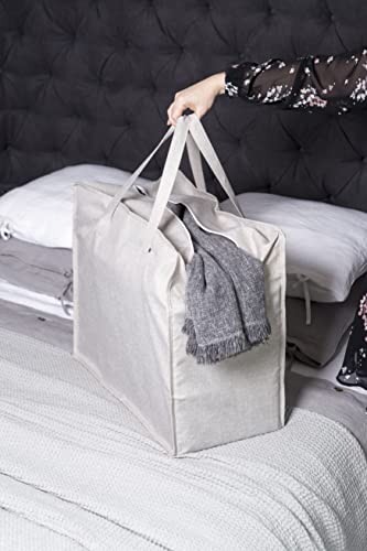 BIGSO Aufbewahrungstasche – große Tragetasche für Decken, Bettwäsche, Wintersachen etc. – praktische Tasche mit verstärkten Henkeln und Reißverschluss – beige