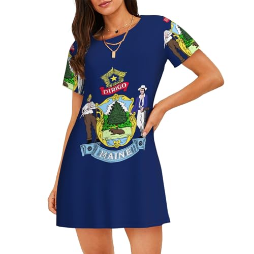 Chemise de nuit manches courtes femme Maine State Flag ample