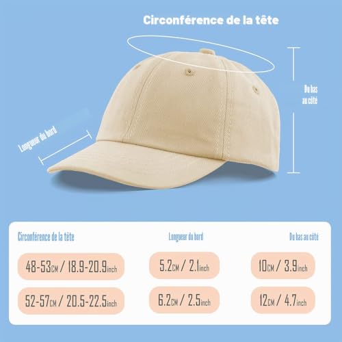 YANWANG Casquette de Baseball pour Enfants Casquette réglable en Coton pour Enfants en Bas âge Garçons Filles(Beige,2-5Year) – vue 5
